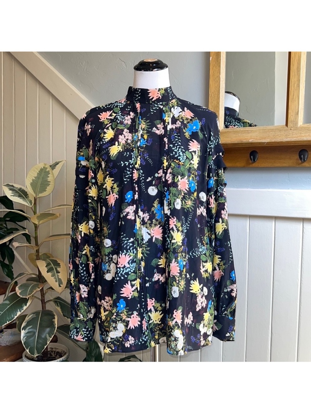 ERDEM PF18 Viola Long Sleeve 100% Silk Blouse